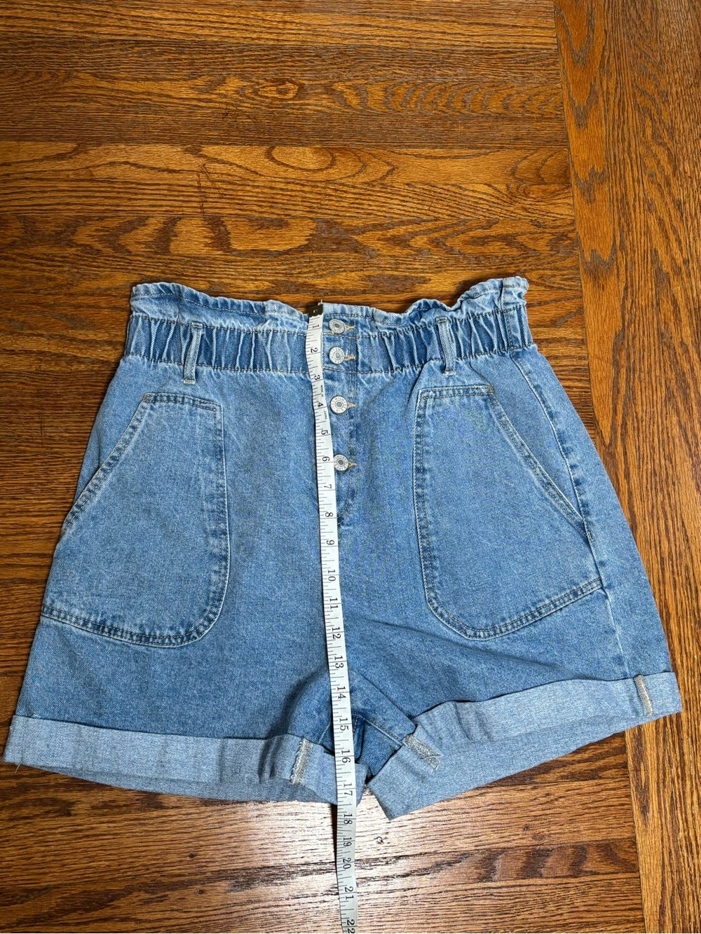 Love Tree Light Blue High-Waist Paperbag Denim Shorts